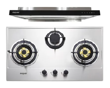 Mayer MMGH883/SS883 86cm 3 Burner Stainless Steel Gas Hob   MMSI903OT Cm Semi-integrated Hood With Oil Tray