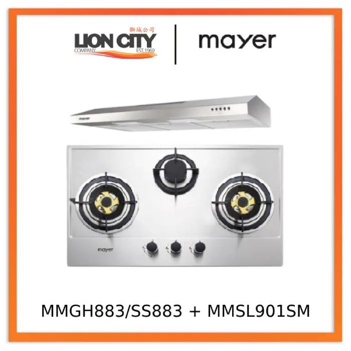 Mayer MMGH883/SS883 86cm 3 Burner Stainless Steel Gas Hob   MMSL901SM 90 Cm Slimline Hood