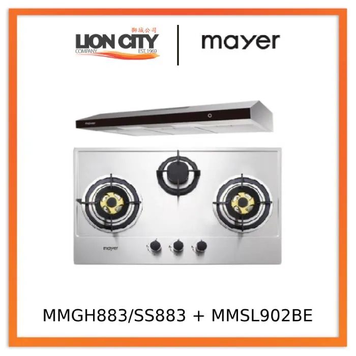 Mayer MMGH883/SS883 86cm 3 Burner Stainless Steel Gas Hob   MMSL902BE  90cm Slimline Hood