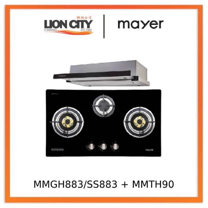 Mayer MMGH883/SS883 86cm 3 Burner Stainless Steel Gas Hob   MMTH90 Telescopic Hood (90CM)