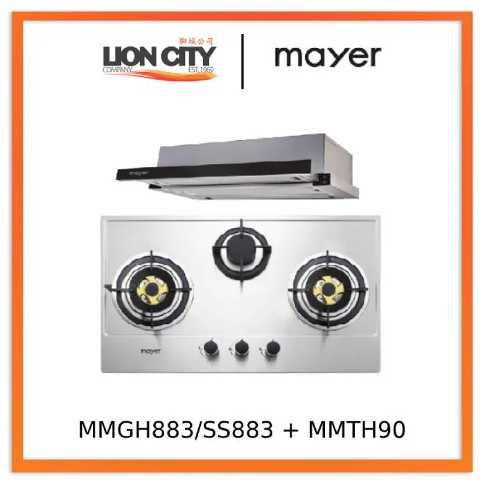 Mayer MMGH883/SS883 86cm 3 Burner Stainless Steel Gas Hob   MMTH90 Telescopic Hood (90CM)