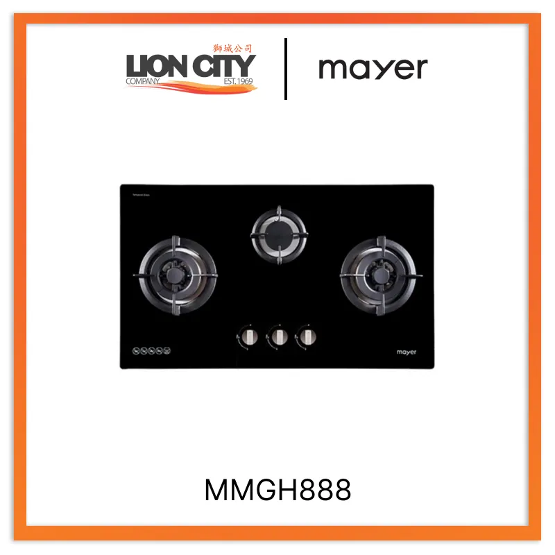 MAYER MMGH888 86 cm 3 Burner Glass Gas Hob