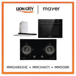 Mayer MMGH892HE 86cm 2 Burner Gas Hob   MMCH407I 90cm Chimney Hood   MMDO8R 60 cm Built-in Oven with Smoke Ventilation