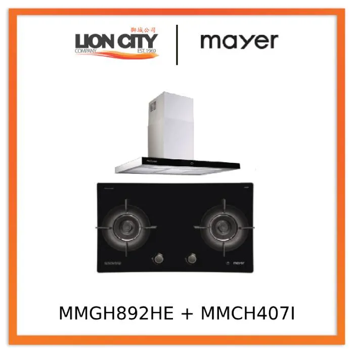 Mayer MMGH892HE 86cm 2 Burner Gas Hob   MMCH407I 90cm Chimney Hood