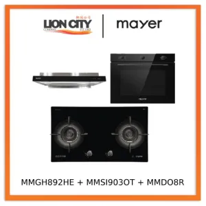 Mayer MMGH892HE 86cm 2 Burner Gas Hob   MMSI903OT Cm Semi-integrated Hood With Oil Tray   MMDO8R 60 cm Built-in Oven with Smoke Ventilation