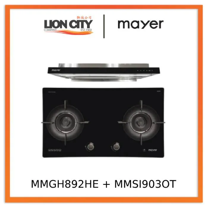 Mayer MMGH892HE 86cm 2 Burner Gas Hob   MMSI903OT Cm Semi-integrated Hood With Oil Tray