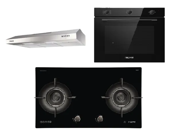 Mayer MMGH892HE 86cm 2 Burner Gas Hob   MMSL901SM 90 Cm Slimline Hood   MMDO8R 60 cm Built-in Oven with Smoke Ventilation