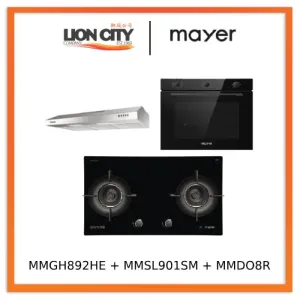 Mayer MMGH892HE 86cm 2 Burner Gas Hob   MMSL901SM 90 Cm Slimline Hood   MMDO8R 60 cm Built-in Oven with Smoke Ventilation
