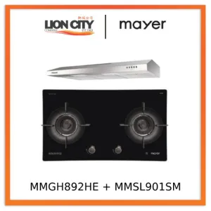 Mayer MMGH892HE 86cm 2 Burner Gas Hob   MMSL901SM 90 Cm Slimline Hood