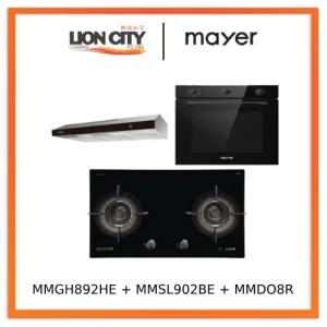 Mayer MMGH892HE 86cm 2 Burner Gas Hob   MMSL902BE  90cm Slimline Hood   MMDO8R 60 cm Built-in Oven with Smoke Ventilation