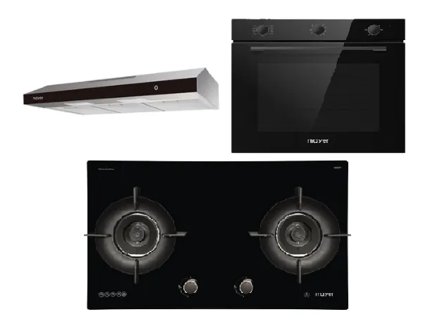 Mayer MMGH892HE 86cm 2 Burner Gas Hob   MMSL902BE  90cm Slimline Hood   MMDO8R 60 cm Built-in Oven with Smoke Ventilation
