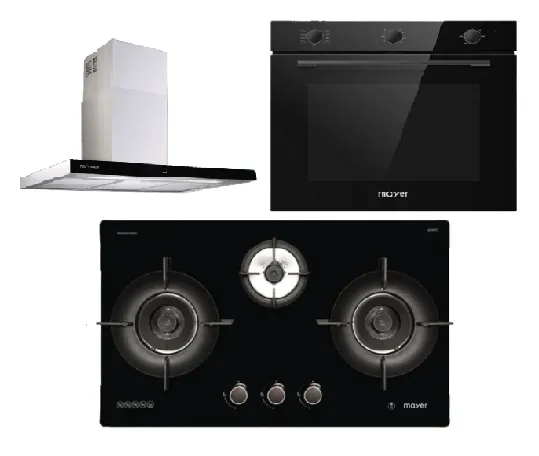 Mayer MMGH893HE 86cm 3 Burner Gas Hob   MMCH407I 90cm Chimney Hood   MMDO8R 60 cm Built-in Oven with Smoke Ventilation