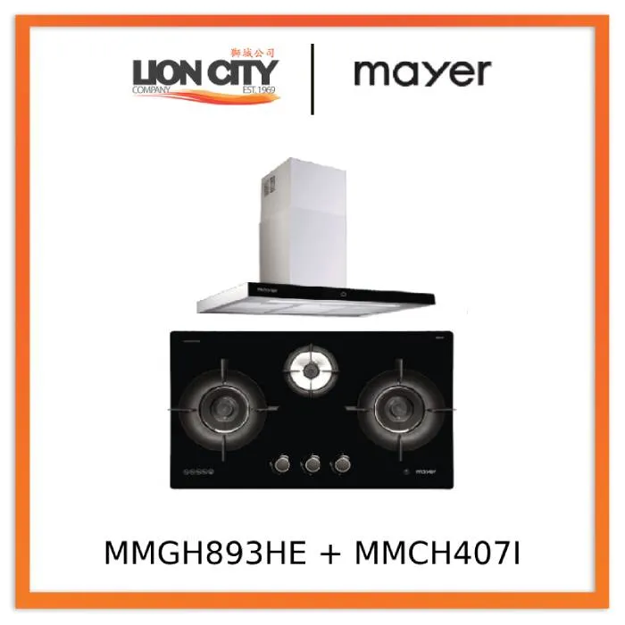 Mayer MMGH893HE 86cm 3 Burner Gas Hob   MMCH407I 90cm Chimney Hood