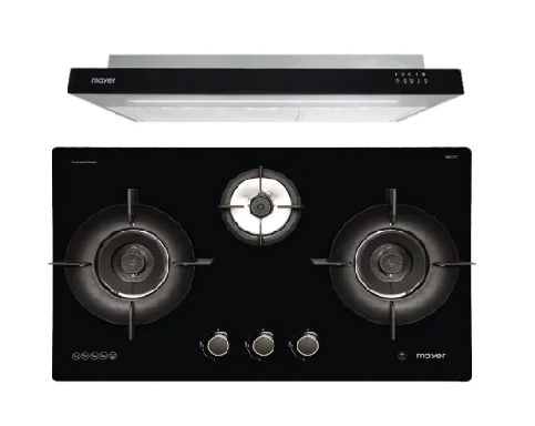 Mayer MMGH893HE 86cm 3 Burner Gas Hob   MMSI900LEDHS 90cm Semi-integrated Slimline Hood