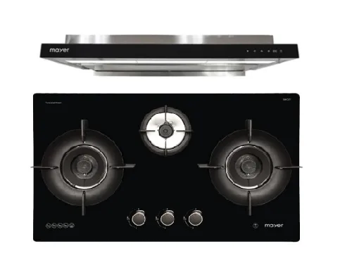 Mayer MMGH893HE 86cm 3 Burner Gas Hob   MMSI903OT Cm Semi-integrated Hood With Oil Tray