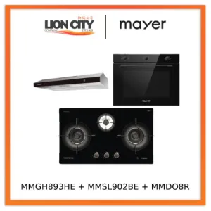 Mayer MMGH893HE 86cm 3 Burner Gas Hob   MMSL902BE  90cm Slimline Hood   MMDO8R 60 cm Built-in Oven with Smoke Ventilation