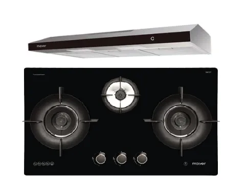 Mayer MMGH893HE 86cm 3 Burner Gas Hob   MMSL902BE  90cm Slimline Hood