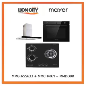 Mayer MMGH/SS633 60cm 3 Burner Glass Gas Hob   MMCH407I 90cm Chimney Hood   MMDO8R 60 cm Built-in Oven with Smoke Ventilation