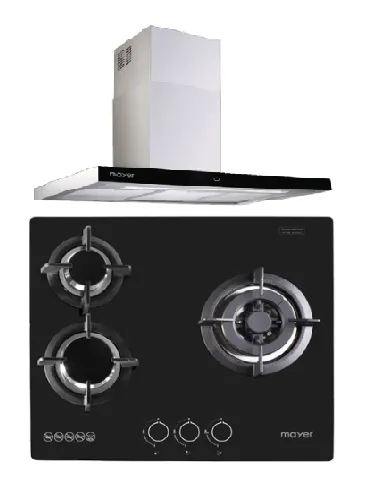 Mayer MMGH/SS633 60cm 3 Burner Glass Gas Hob   MMCH407I 90cm Chimney Hood