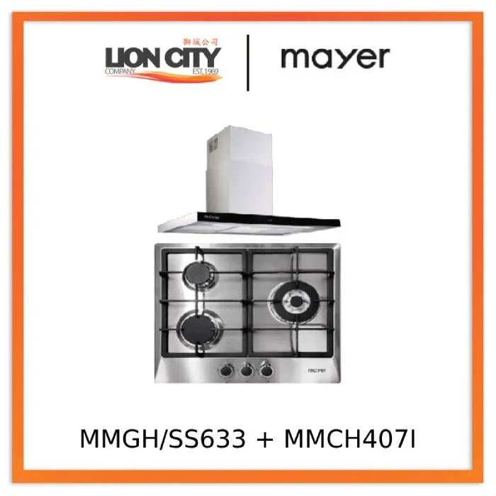 Mayer MMGH/SS633 60cm 3 Burner Glass Gas Hob   MMCH407I 90cm Chimney Hood
