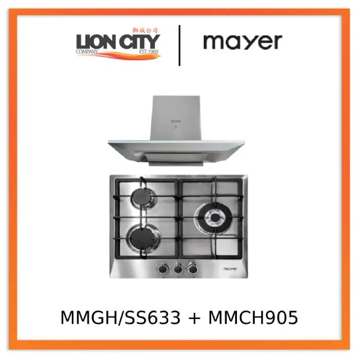 Mayer MMGH/SS633 60cm 3 Burner Glass Gas Hob   MMCH905 90cm Chimney Hood