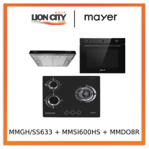 Mayer MMGH/SS633 60cm 3 Burner Glass Gas Hob   MMSI600HS 60 Cm Semi-integrated Slimline Hood   MMDO8R 60 cm Built-in Oven with Smoke Ventilation