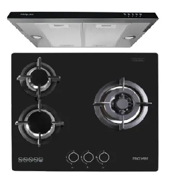 Mayer MMGH/SS633 60cm 3 Burner Glass Gas Hob   MMSI600HS 60 Cm Semi-integrated Slimline Hood