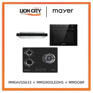 Mayer MMGH/SS633 60cm 3 Burner Glass Gas Hob   MMSI900LEDHS 90cm Semi-integrated Slimline Hood   MMDO8R 60 cm Built-in Oven with Smoke Ventilation