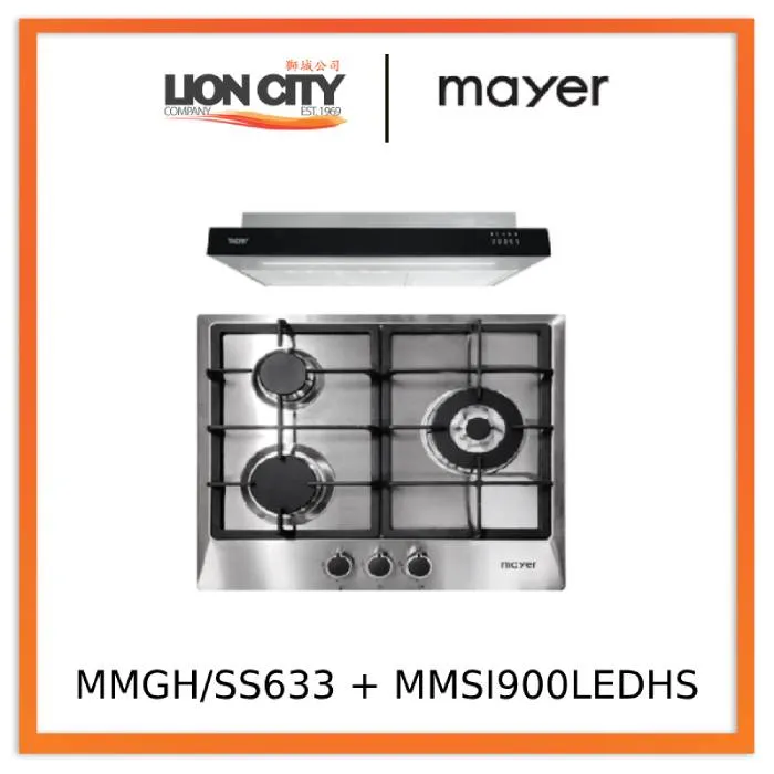 Mayer MMGH/SS633 60cm 3 Burner Glass Gas Hob   MMSI900LEDHS 90cm Semi-integrated Slimline Hood