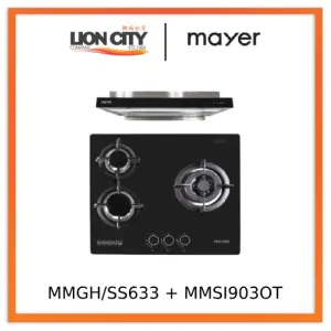 Mayer MMGH/SS633 60cm 3 Burner Glass Gas Hob   MMSI903OT Cm Semi-integrated Hood With Oil Tray