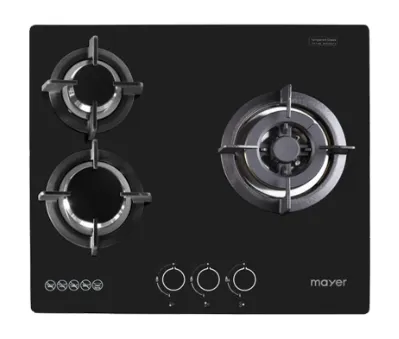Mayer MMGH/SS633 60cm 3 Burner Glass Gas Hob   MMSI903OT Cm Semi-integrated Hood With Oil Tray