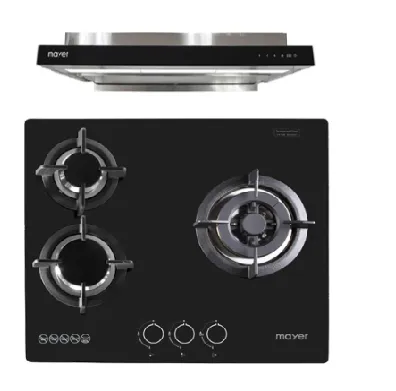 Mayer MMGH/SS633 60cm 3 Burner Glass Gas Hob   MMSI903OT Cm Semi-integrated Hood With Oil Tray
