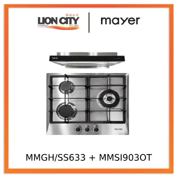 Mayer MMGH/SS633 60cm 3 Burner Glass Gas Hob   MMSI903OT Cm Semi-integrated Hood With Oil Tray