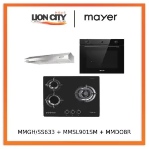 Mayer MMGH/SS633 60cm 3 Burner Glass Gas Hob   MMSL901SM 90 Cm Slimline Hood   MMDO8R 60 cm Built-in Oven with Smoke Ventilation