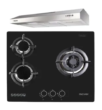 Mayer MMGH/SS633 60cm 3 Burner Glass Gas Hob   MMSL901SM 90 Cm Slimline Hood