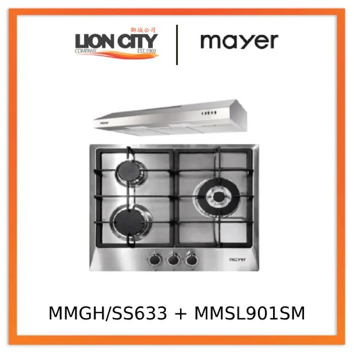Mayer MMGH/SS633 60cm 3 Burner Glass Gas Hob   MMSL901SM 90 Cm Slimline Hood