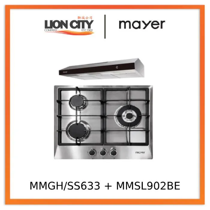 Mayer MMGH/SS633 60cm 3 Burner Glass Gas Hob   MMSL902BE  90cm Slimline Hood