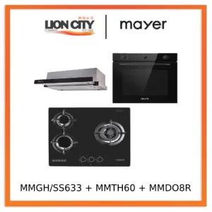 Mayer MMGH/SS633 60cm 3 Burner Glass Gas Hob   MMTH60 Telescopic Hood (60CM)   MMDO8R 60 cm Built-in Oven with Smoke Ventilation