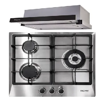 Mayer MMGH/SS633 60cm 3 Burner Glass Gas Hob   MMTH60 Telescopic Hood (60CM)