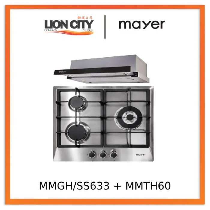Mayer MMGH/SS633 60cm 3 Burner Glass Gas Hob   MMTH60 Telescopic Hood (60CM)