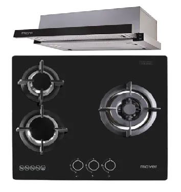 Mayer MMGH/SS633 60cm 3 Burner Glass Gas Hob   MMTH60 Telescopic Hood (60CM)