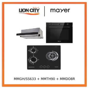 Mayer MMGH/SS633 60cm 3 Burner Glass Gas Hob    MMTH90 Telescopic Hood   MMDO8R 60 cm Built-in Oven with Smoke Ventilation