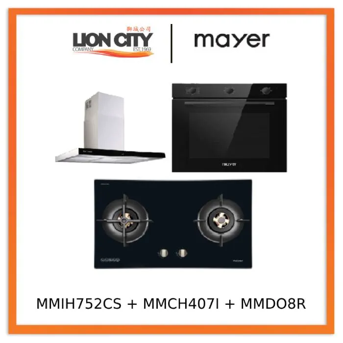 Mayer MMIH752CS 75cm 2 Zone Induction Hob with Slider   MMCH407I 90cm Chimney Hood   MMDO8R 60 cm Built-in Oven with Smoke Ventilation