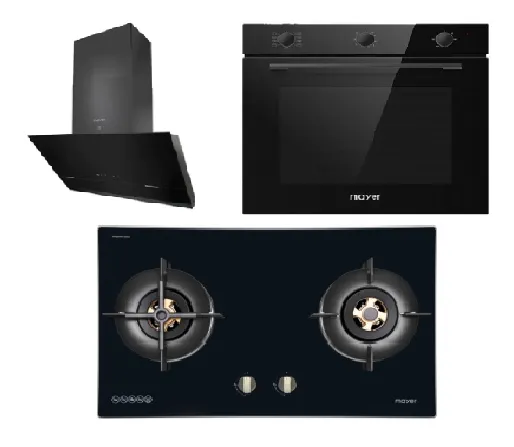 Mayer MMIH752CS 75cm 2 Zone Induction Hob with Slider   MMSH8099-L Angled Chimney Hood   MMDO8R 60 cm Built-in Oven with Smoke Ventilation