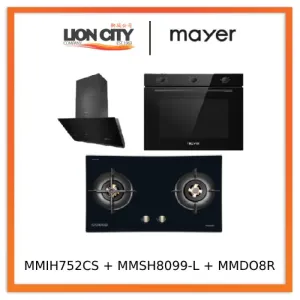 Mayer MMIH752CS 75cm 2 Zone Induction Hob with Slider   MMSH8099-L Angled Chimney Hood   MMDO8R 60 cm Built-in Oven with Smoke Ventilation