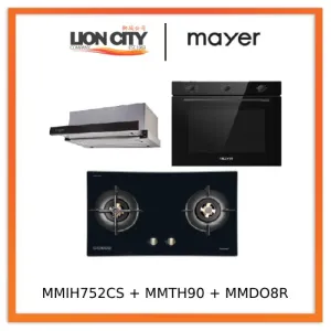 Mayer MMIH752CS 75cm 2 Zone Induction Hob with Slider   MMTH90 Telescopic Hood   MMDO8R 60 cm Built-in Oven with Smoke Ventilation