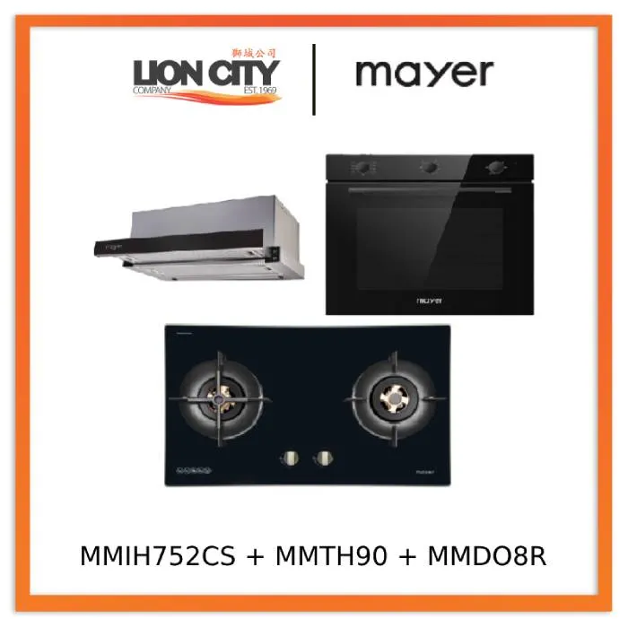 Mayer MMIH752CS 75cm 2 Zone Induction Hob with Slider   MMTH90 Telescopic Hood   MMDO8R 60 cm Built-in Oven with Smoke Ventilation
