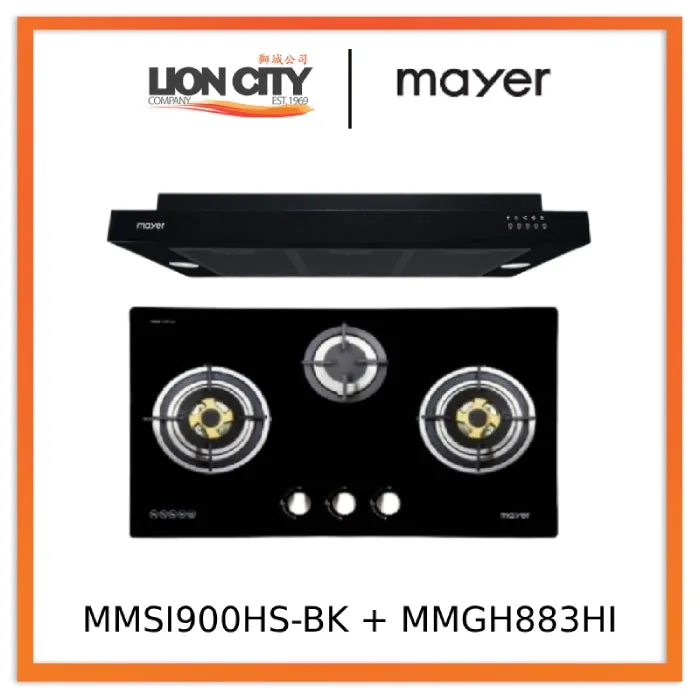 Mayer MMSI900HS-BK/SL 90cm Semi-integrated Hood   MMGH883HI  86 cm 3 Burner Glass Gas Hob