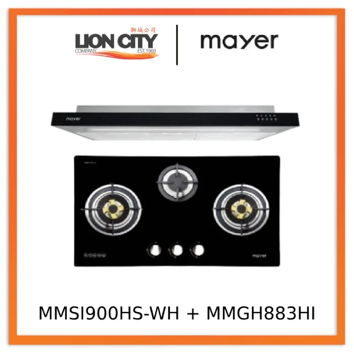 Mayer MMSI900HS-BK/SL 90cm Semi-integrated Hood   MMGH883HI  86 cm 3 Burner Glass Gas Hob