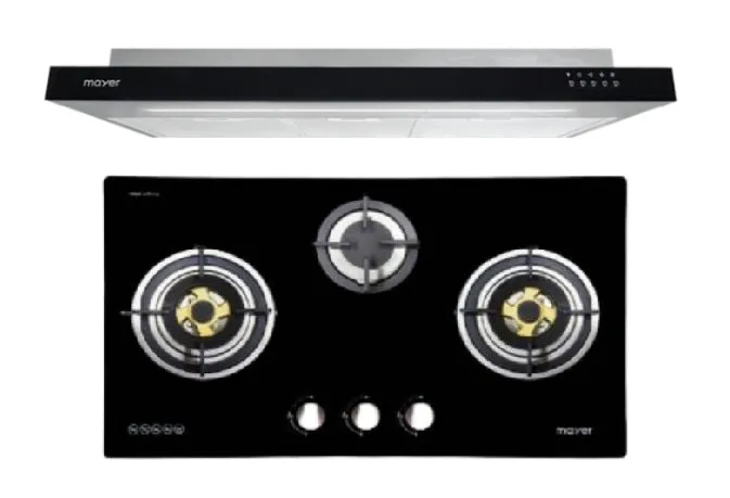 Mayer MMSI900HS-BK/SL 90cm Semi-integrated Hood   MMGH883HI  86 cm 3 Burner Glass Gas Hob